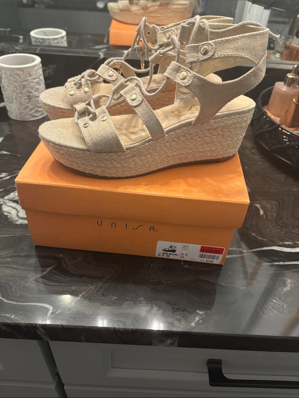 Unisa Tan Espadrille Lace-Up Wedge Sandals